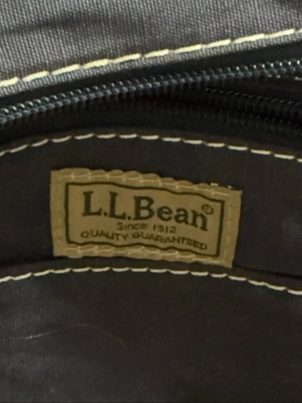 LL BEAN Natural Canvas Messenger Shoulder Handbag Natural/Dark Blue